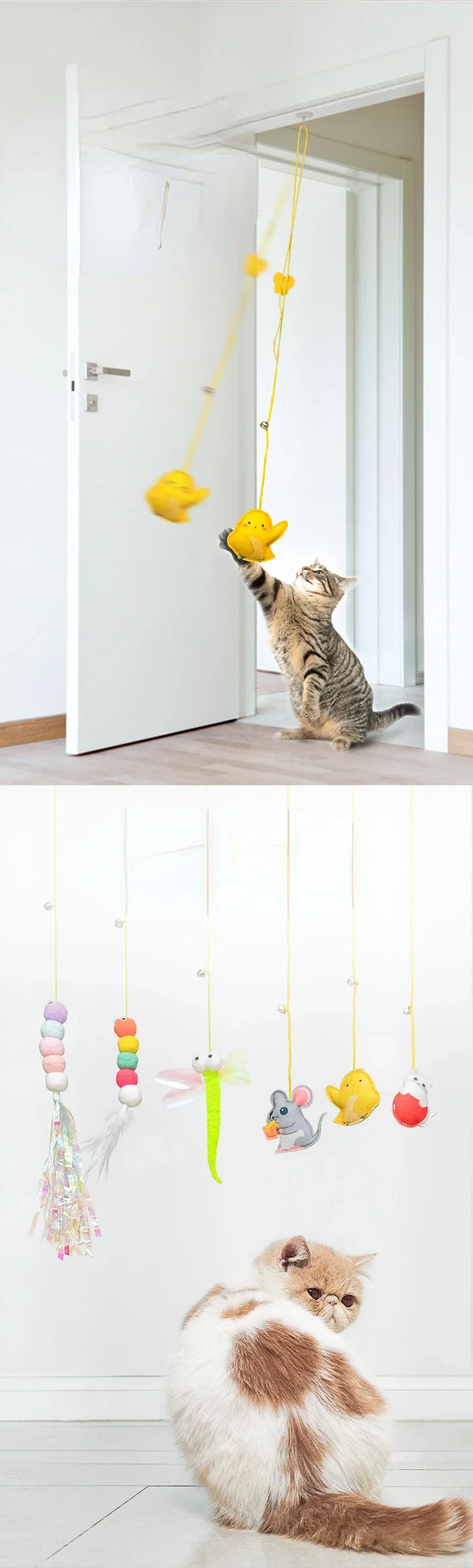 Juguete interactivo para gatos, juguete de simulación colgante para gatos, divertido juguete interactivo autohéroe para gatitos, varita de juguete, suministros para gatos
