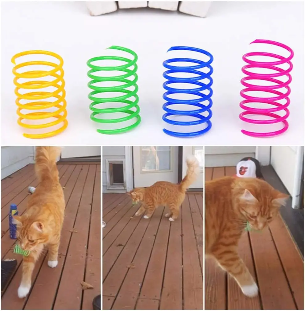 4/200 Uds. Juguete de resorte para gatos, juguetes en espiral para gatos interactivos para gatos coloridos de interior, bobina de resortes de plástico para caza de gatitos, hinchazón