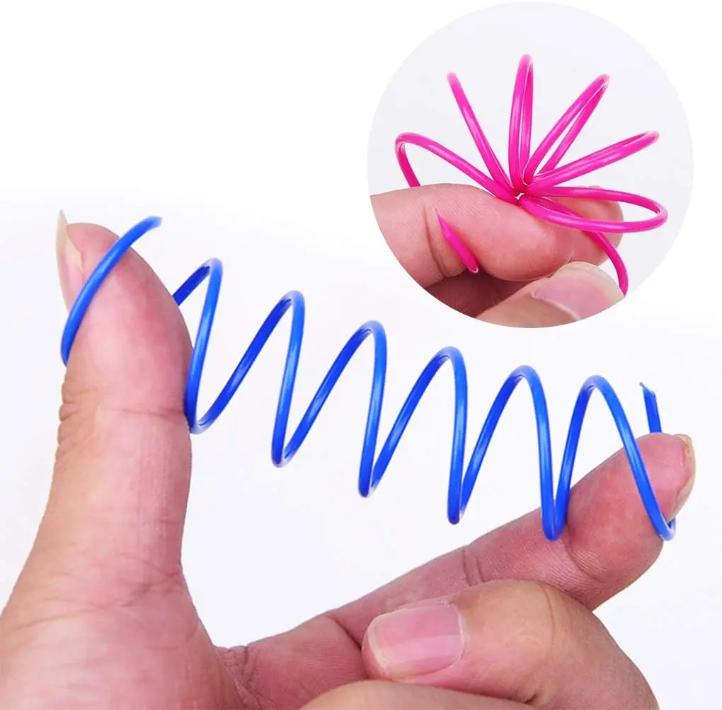 4/200 Uds. Juguete de resorte para gatos, juguetes en espiral para gatos interactivos para gatos coloridos de interior, bobina de resortes de plástico para caza de gatitos, hinchazón