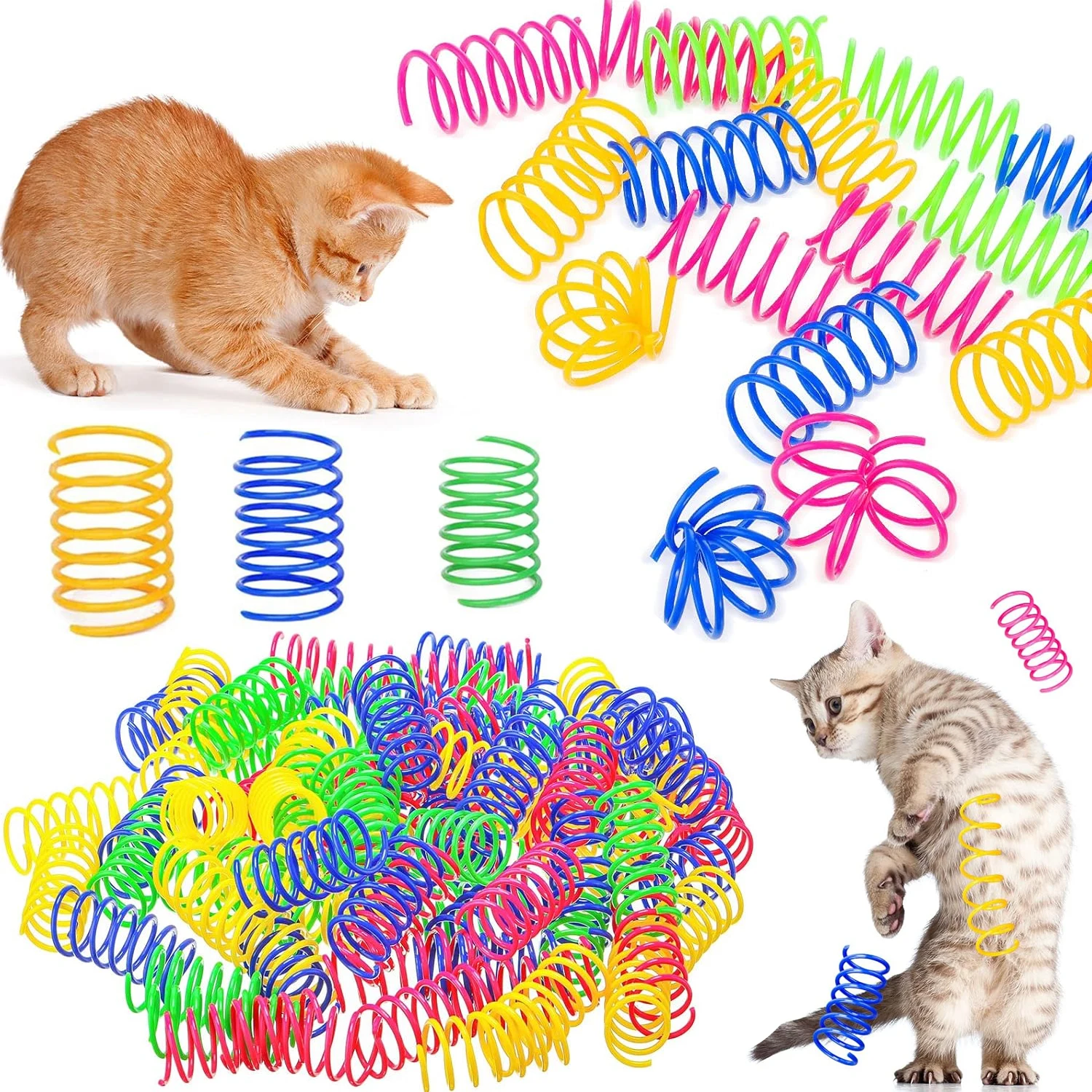 4/200 Uds. Juguete de resorte para gatos, juguetes en espiral para gatos interactivos para gatos coloridos de interior, bobina de resortes de plástico para caza de gatitos, hinchazón