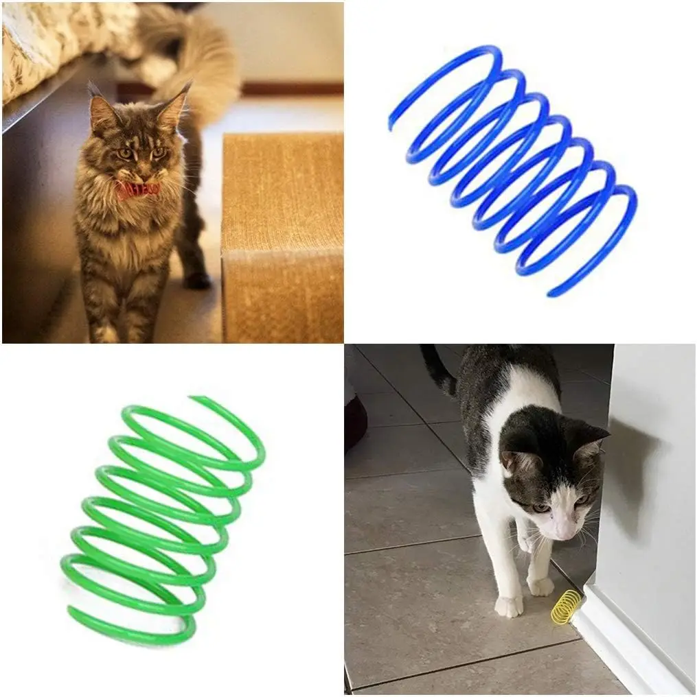 4/200 Uds. Juguete de resorte para gatos, juguetes en espiral para gatos interactivos para gatos coloridos de interior, bobina de resortes de plástico para caza de gatitos, hinchazón