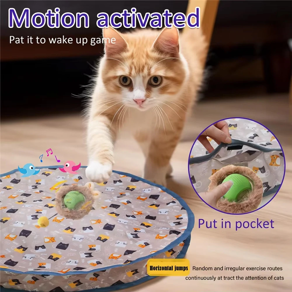 Juguetes interactivos inteligentes para gatos, pelota rodante rápida en bolsa, juguete para ocultar y buscar gatitos, juguete interactivo para gatos activado por movimiento para interiores