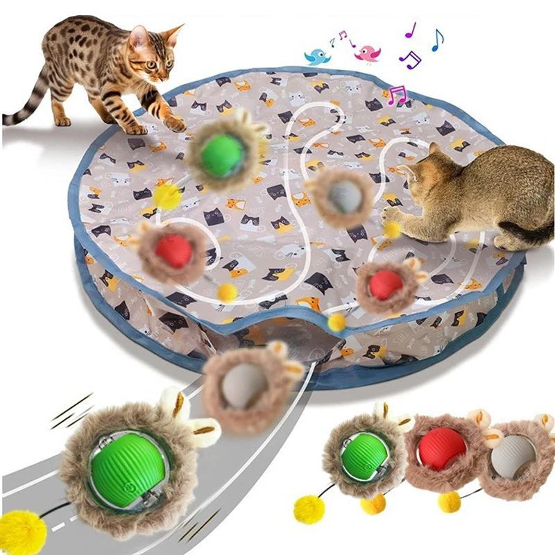 Juguetes interactivos inteligentes para gatos, pelota rodante rápida en bolsa, juguete para ocultar y buscar gatitos, juguete interactivo para gatos activado por movimiento para interiores