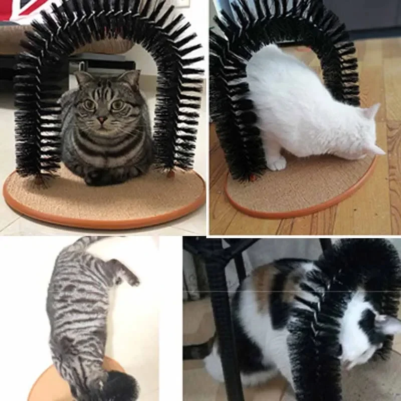 Juguete para gatos arco auto Groome Pamper Felino con masaje cepillo para frotar con almohadilla para rascar juguetes interactivos para gatos