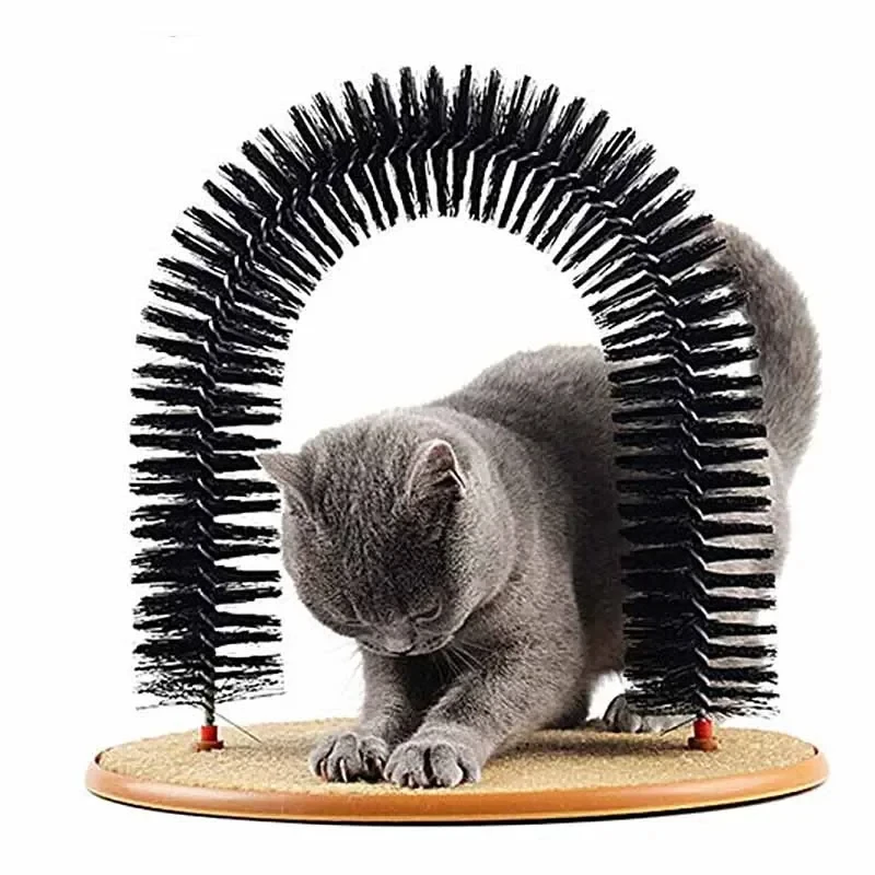 Juguete para gatos arco auto Groome Pamper Felino con masaje cepillo para frotar con almohadilla para rascar juguetes interactivos para gatos