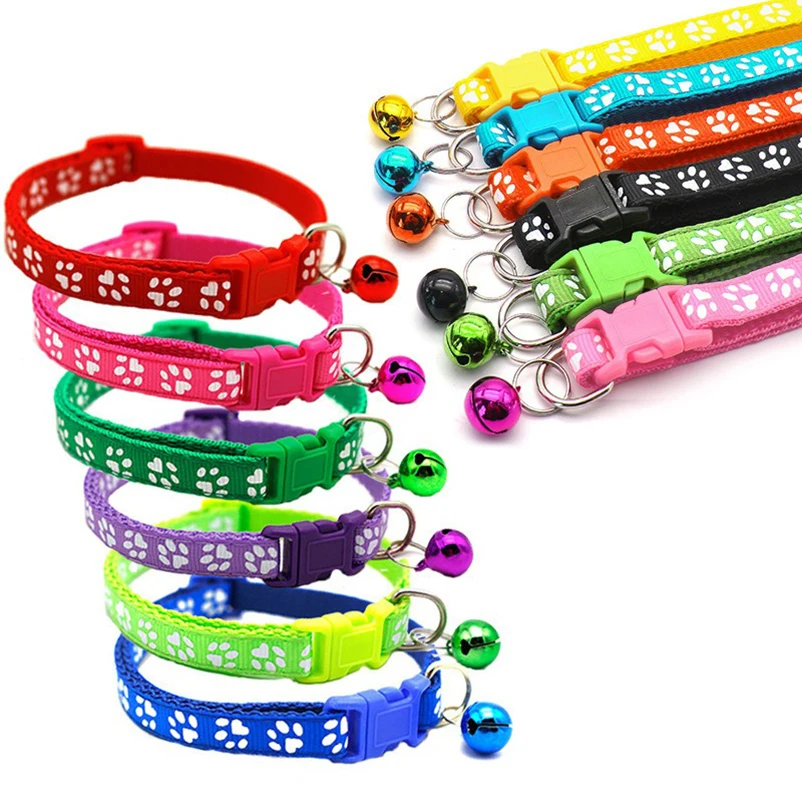 Collar de campana ajustable para gatos y gatitos, accesorios para mascotas, patrón colorido, a la moda
