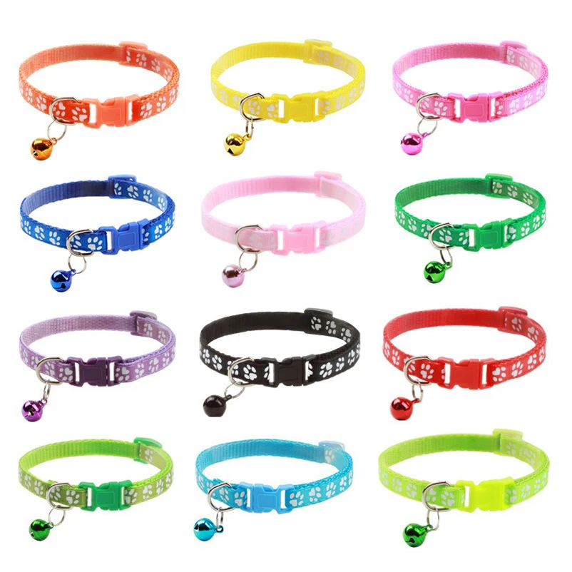 Collar de campana ajustable para gatos y gatitos, accesorios para mascotas, patrón colorido, a la moda