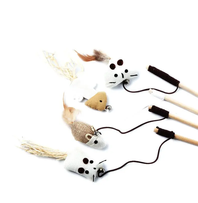 1 unidad de juguetes de plumas Teaser, varita colorida divertida para gatito, varita para gato, juguetes de madera para mascotas, palo interactivo, suministros para Gato