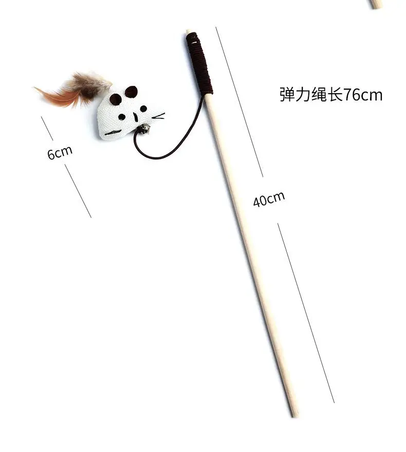 1 unidad de juguetes de plumas Teaser, varita colorida divertida para gatito, varita para gato, juguetes de madera para mascotas, palo interactivo, suministros para Gato