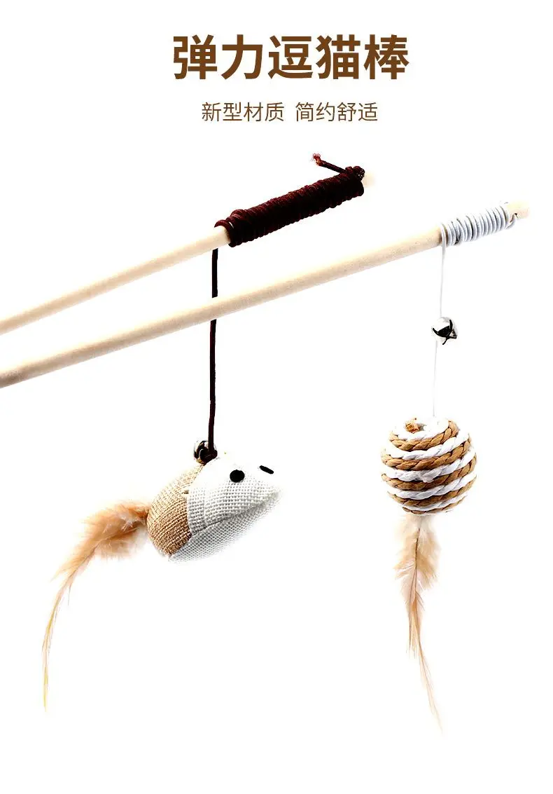 1 unidad de juguetes de plumas Teaser, varita colorida divertida para gatito, varita para gato, juguetes de madera para mascotas, palo interactivo, suministros para Gato