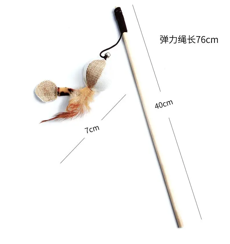 1 unidad de juguetes de plumas Teaser, varita colorida divertida para gatito, varita para gato, juguetes de madera para mascotas, palo interactivo, suministros para Gato