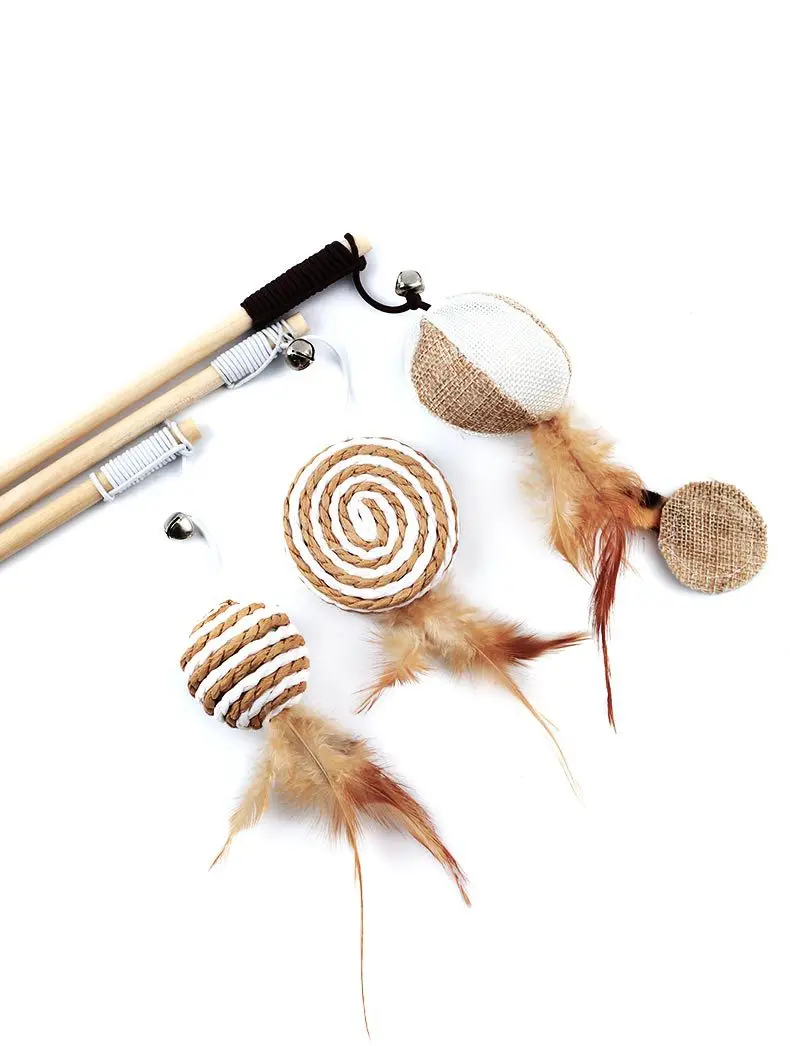 1 unidad de juguetes de plumas Teaser, varita colorida divertida para gatito, varita para gato, juguetes de madera para mascotas, palo interactivo, suministros para Gato