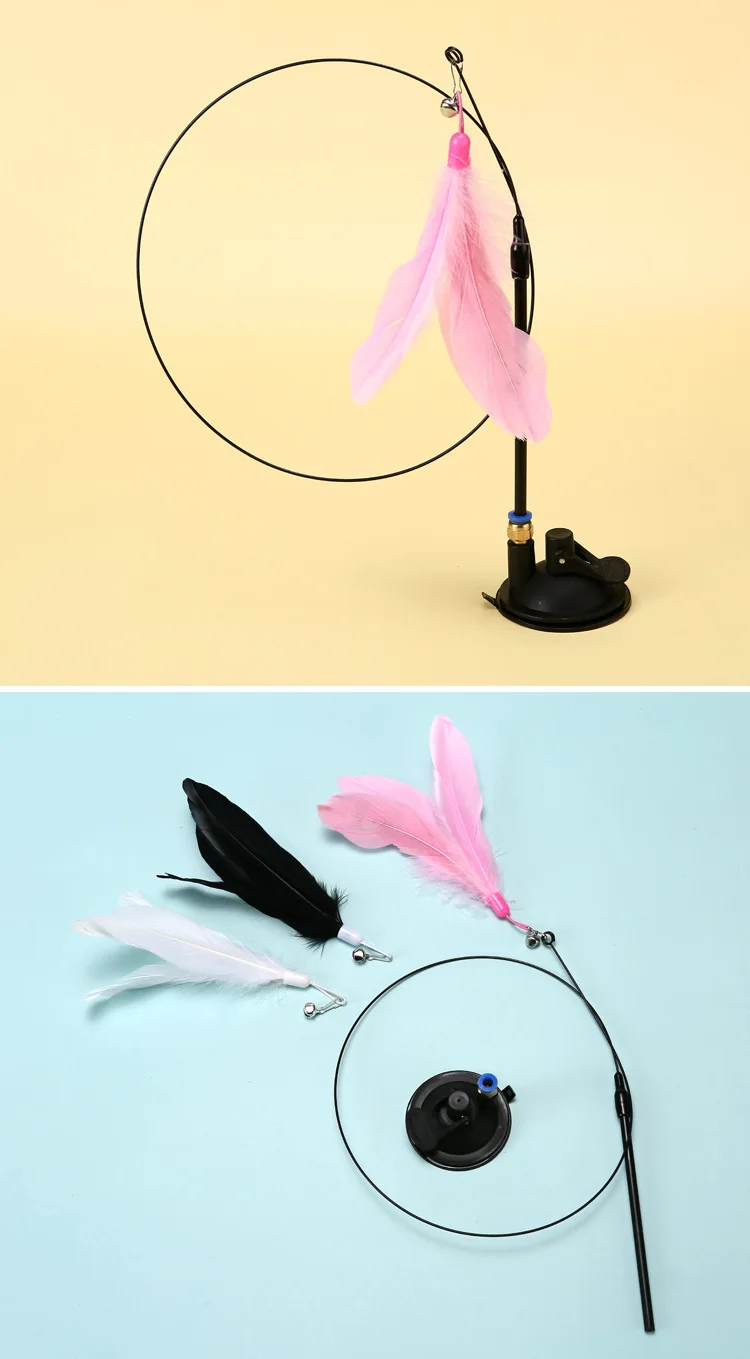 Juguete interactivo para gatos, palo para gatos manos libres, juguete para jugar a gatitos, varita de juguete con ventosa, varita para gatos con pájaros/plumas, suministros para mascotas
