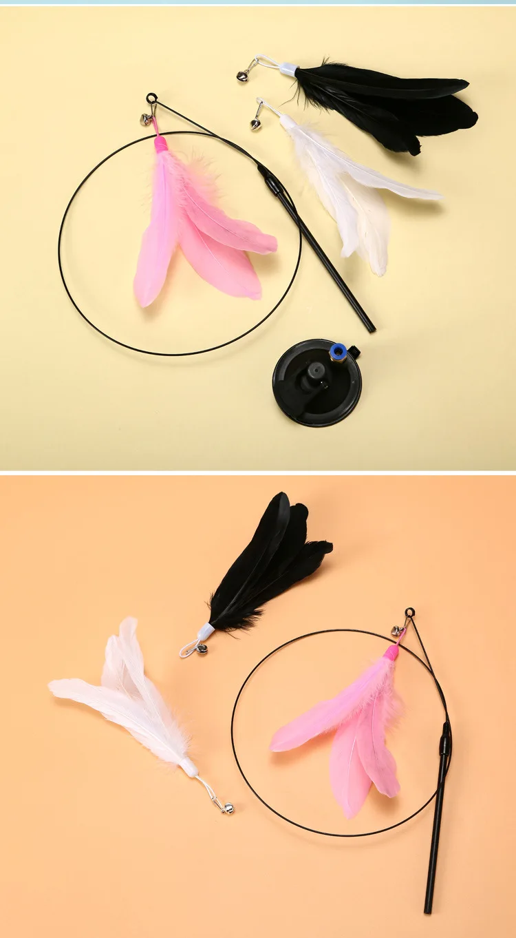 Juguete interactivo para gatos, palo para gatos manos libres, juguete para jugar a gatitos, varita de juguete con ventosa, varita para gatos con pájaros/plumas, suministros para mascotas