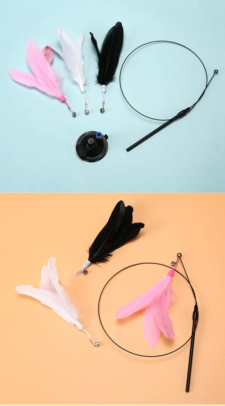 Juguete interactivo para gatos, palo para gatos manos libres, juguete para jugar a gatitos, varita de juguete con ventosa, varita para gatos con pájaros/plumas, suministros para mascotas