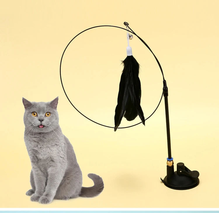 Juguete interactivo para gatos, palo para gatos manos libres, juguete para jugar a gatitos, varita de juguete con ventosa, varita para gatos con pájaros/plumas, suministros para mascotas