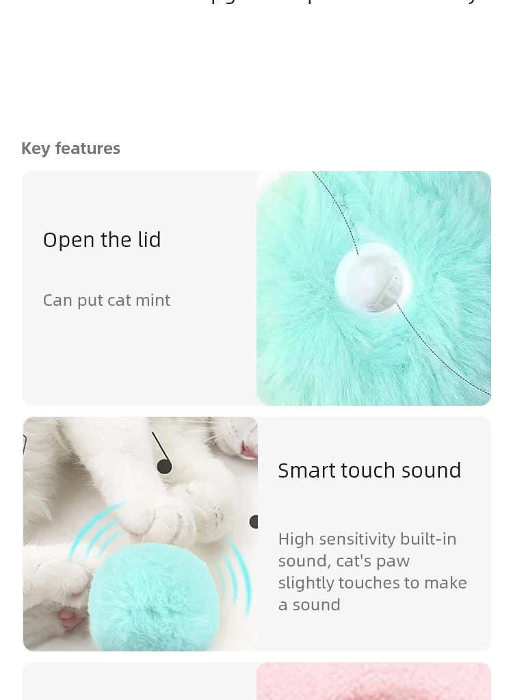 Pelota interactiva, juguetes inteligentes para gatos, juguete de entrenamiento eléctrico de felpa con hierba gatera, producto para mascotas con sonido táctil, pelota de juguete con chirrido