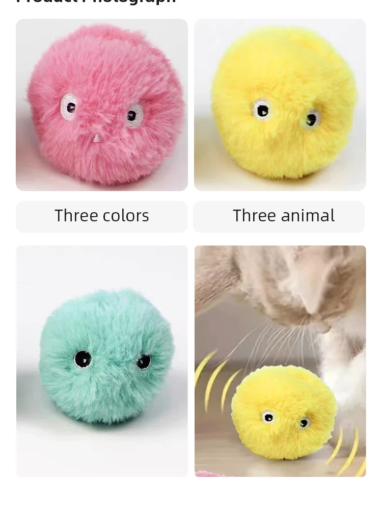 Pelota interactiva, juguetes inteligentes para gatos, juguete de entrenamiento eléctrico de felpa con hierba gatera, producto para mascotas con sonido táctil, pelota de juguete con chirrido