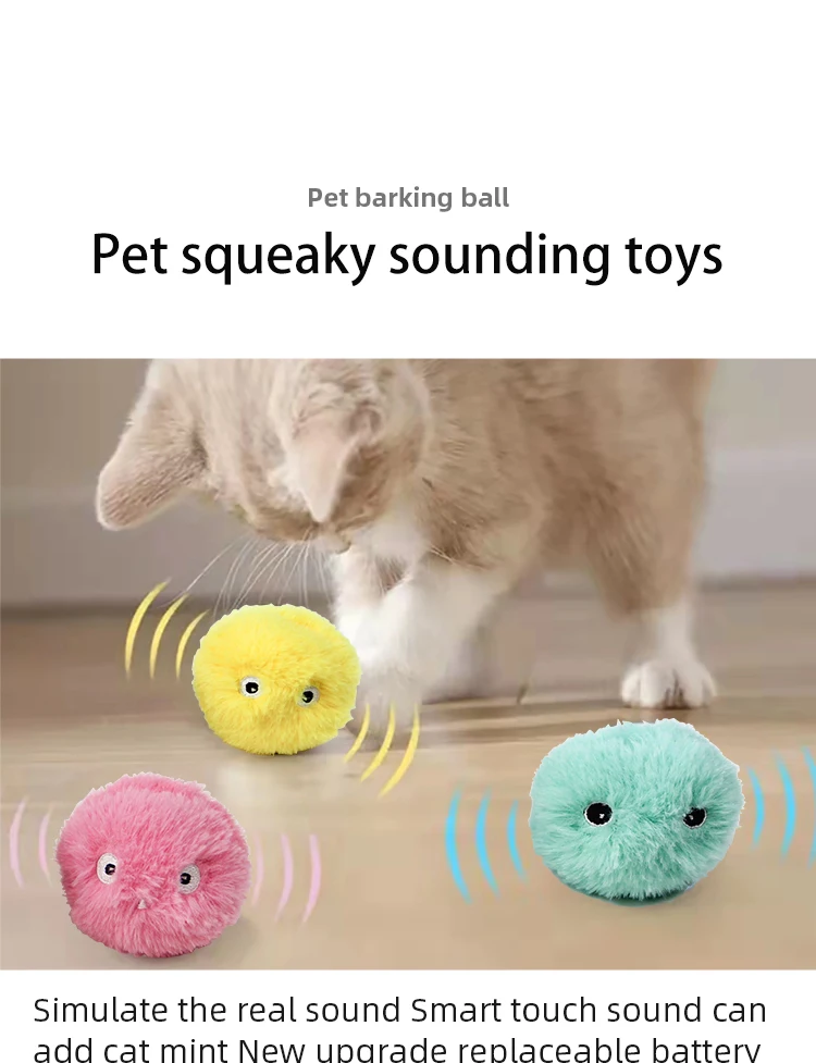 Pelota interactiva, juguetes inteligentes para gatos, juguete de entrenamiento eléctrico de felpa con hierba gatera, producto para mascotas con sonido táctil, pelota de juguete con chirrido