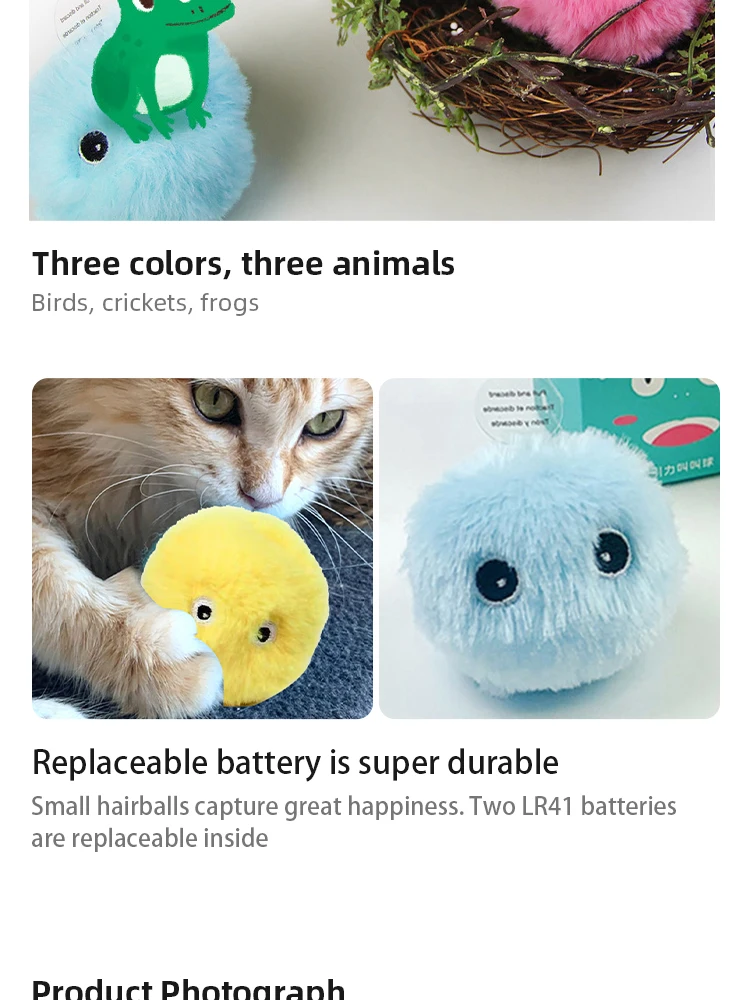 Pelota interactiva, juguetes inteligentes para gatos, juguete de entrenamiento eléctrico de felpa con hierba gatera, producto para mascotas con sonido táctil, pelota de juguete con chirrido