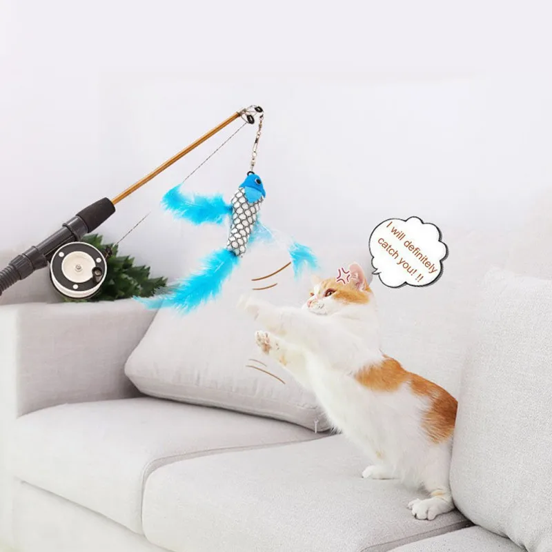 Juguete retráctil para gatos, tipo pez, plumas telescópicas, divertido palo para gatos, juguete para mascotas, varillas para gatos, caña de pescar de simulación Juguete retráctil para gatos, tipo pez, plumas telescópicas, divertido palo para gatos, juguete para mascotas, varillas para gatos, caña de pescar de simulación