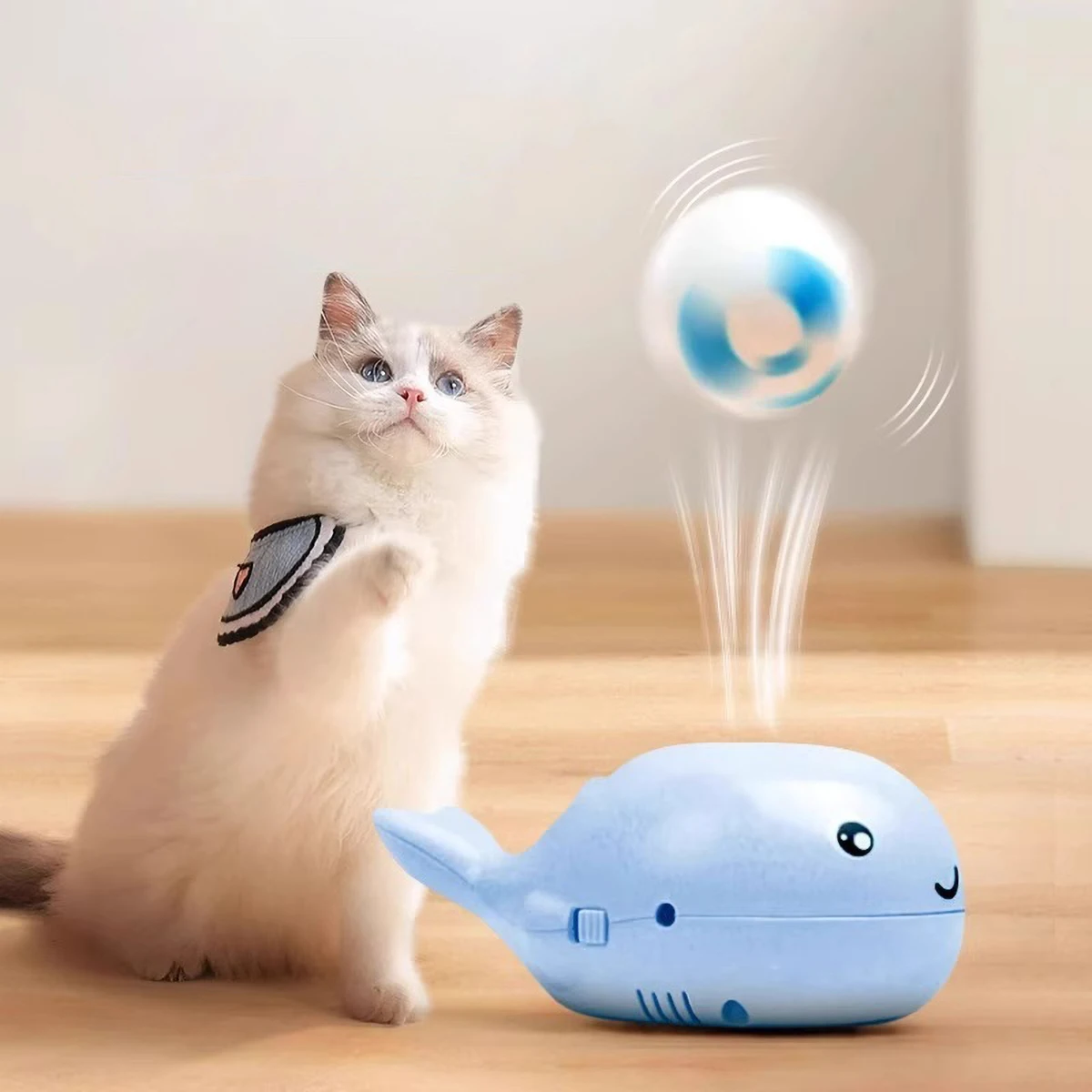 Juguetes interactivos para gatos, pelota flotante de chorro eléctrico, juguete para gatos en forma de ballena, ventilador portátil USB de doble función, juguete para mascotas para Teaser