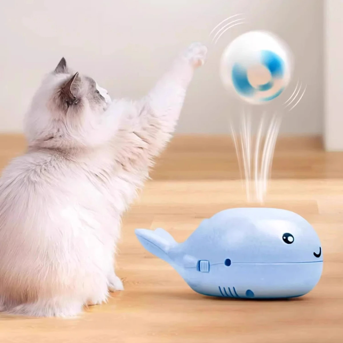 Juguetes interactivos para gatos, pelota flotante de chorro eléctrico, juguete para gatos en forma de ballena, ventilador portátil USB de doble función, juguete para mascotas para Teaser
